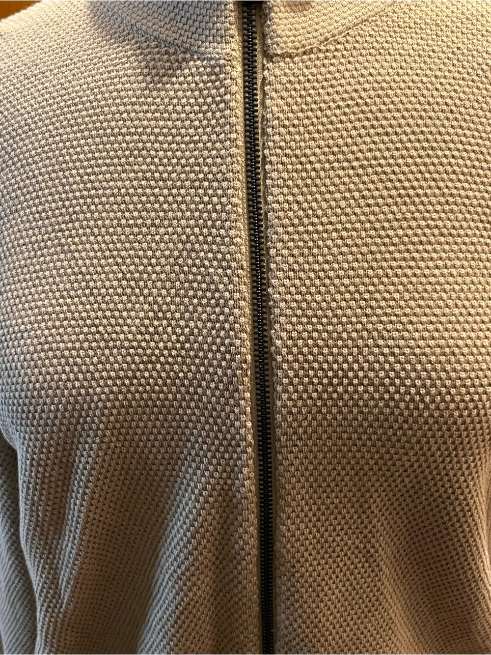 Massimo Dutti Extra Fine Cotton Full Zip Tan Khaki Knit Sweater Jacket. Size L - Picture 2 of 7